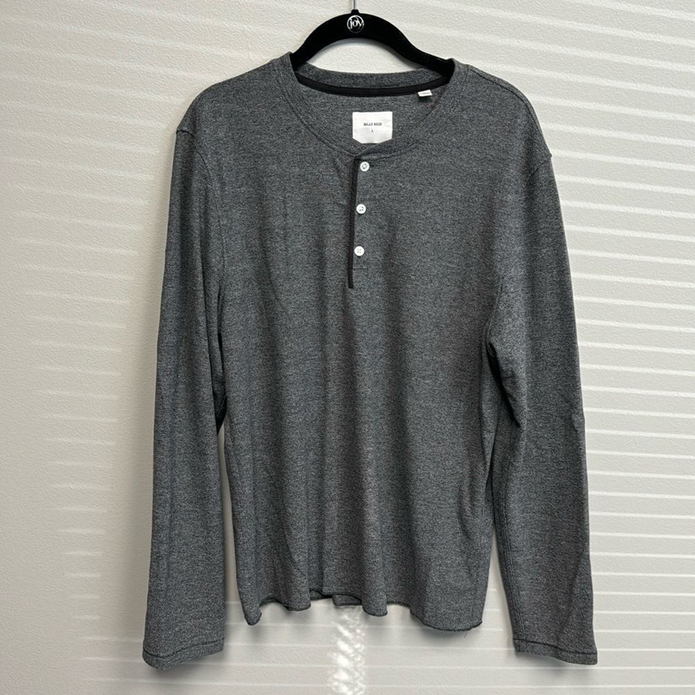 Billy Reid Men’s long sleeve Henley. Size Large. Dark grey.